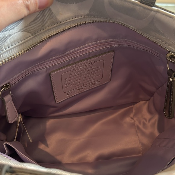 Coach Metallic Gray Signature Stripe Tote - Good Condition - Picture 9 of 14